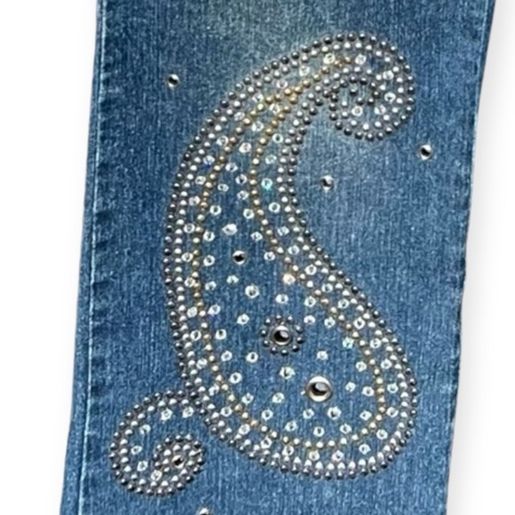 🌻Vintage Y2K Isabel Paisley Rhinestone Embellished Western Bootcut Jeans Size 4 - Picture 5 of 9